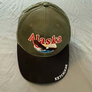 Alaska Ketchikan Eagle Souvenir Strapback Hat Green Black Adjustable Cap USA